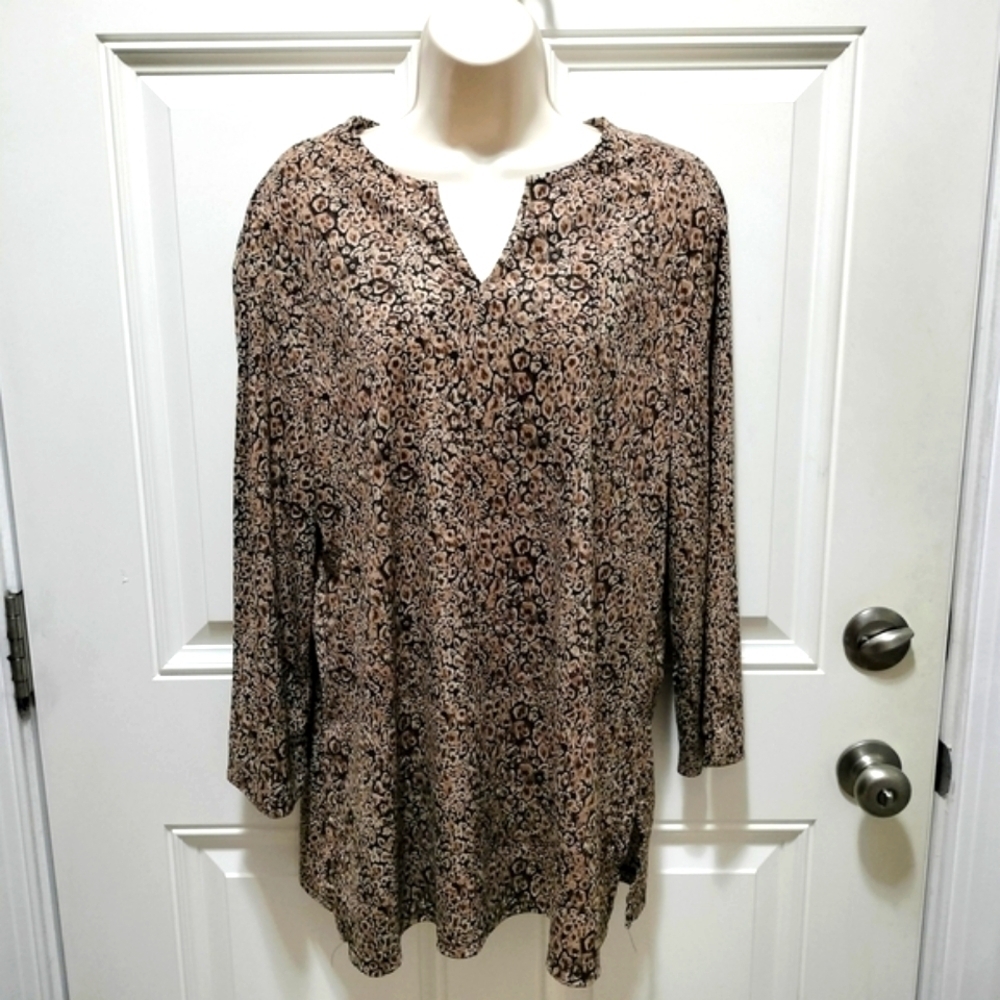Sag Harbor Print Blouse - Black and Brown